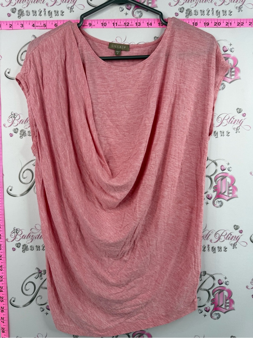 Lilla P T-shirt flowy red white Dusky Pink Draped Cowl Neck Blouse
